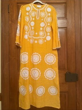 ASHA By Ashley McCormick Yellow Embroidered Maxi Dress with White Floral Motifs